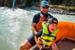 Family rafting float trip on the Athabasca River, Jasper
