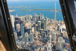 helicopter view on Toronto sightseeing tour near CN Tower	