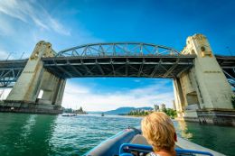 Sightseeing boat tour of Vancouver from Granville Island, bridge