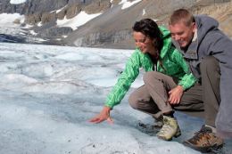 Columbia Icefields Tour , walking on glacier and touching
