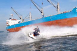 Seadoo by container ships on Vancouver guided tour