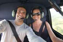 couple on 1000 Islands helicopter sightseeing tour, Gananoque, Ontario