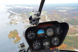 cockpit view on helicopter flight tour over 1000 Islands