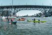 Vancouver Kayak Tour in evening bridge