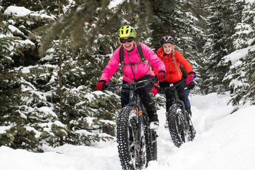 Fat Bike Frozen Waterfall Tour in Kananaskis, Alberta.