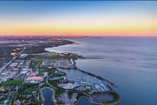 Scenic Flight Burlington Lake Ontario shoreline sunset