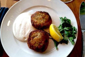 Crab Cakes on Bar Harbor, Maine guided food tour Crab Cakes on Bar Harbor, Maine guided food tour
